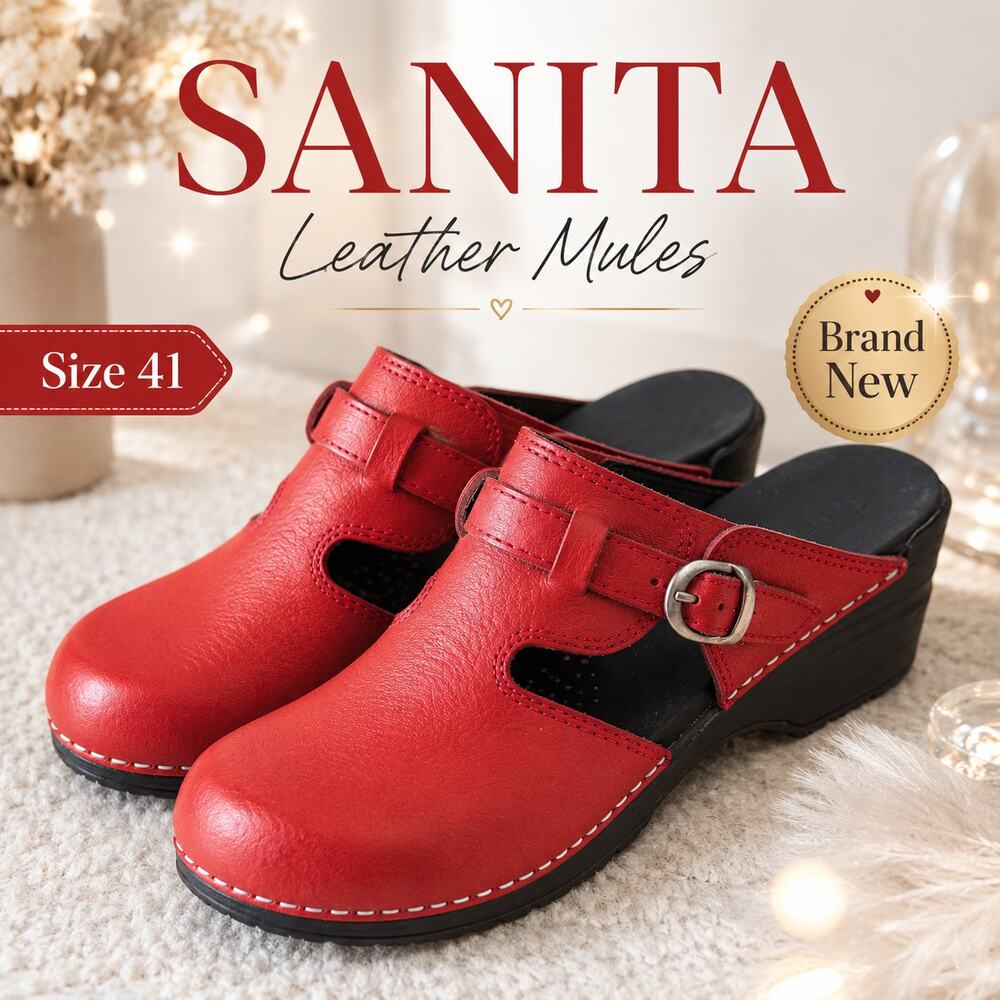 Sanita Red Leather Buckle Clog Mules EU 41 Women’s 10 NWOB Danish Comfort